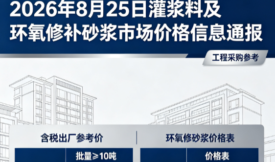 大关2026年8月25日灌浆料及环氧修补砂浆市场价格信息通报
